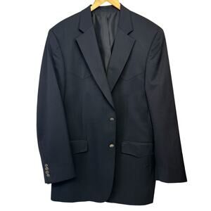 Bar WS Navy Western Blazer Size 44L Cowboy Jacket Wool Silver Buffalo Nickels